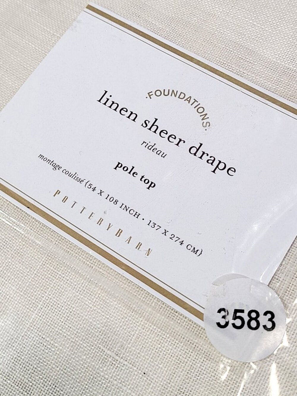 NEW Pottery Barn Foundations 100% High Quality LInen Sheer Drape 54"x108"